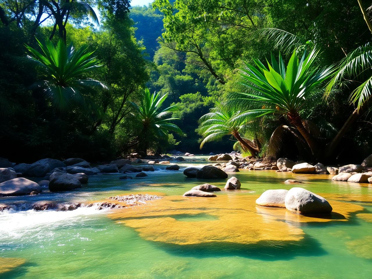Sungai jernih dengan batu