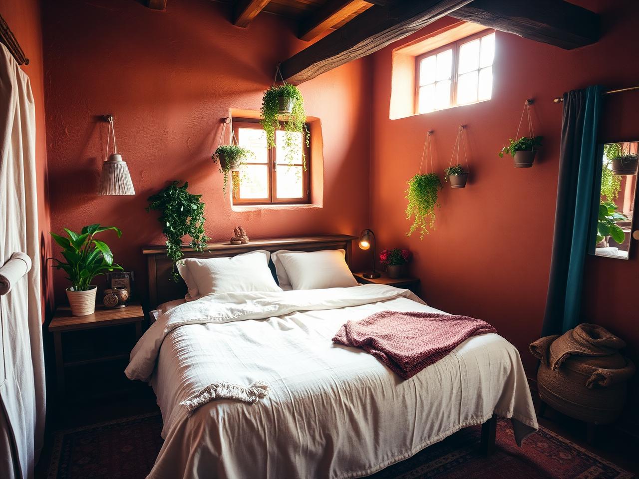 Kamar terakota dengan tanaman gantung
